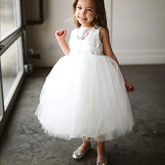 david's bridal flower girl dress with tulle and ribbon waist